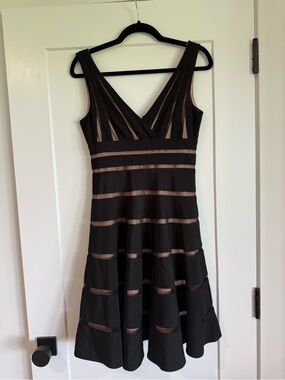 Mikael Aghal Black Midi Dress with Nude Sheer Panels